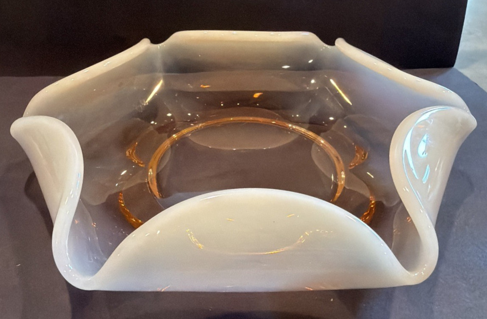Vintage Duncan Miller Canterbury Pink Opalescent Lotus Bowl 6 Sided Flower Dish
